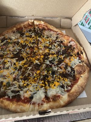 Vegan philly cheese steak pizza at Mario's Pizza in Orlando