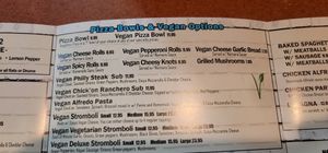 Vegan section at Mario's Pizza in Orlando