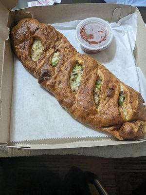 Vegan Philly cheese steak calzone at Mario's Pizza in Orlando