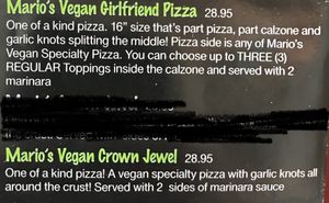 Vegan menu 1  at Mario's Pizza in Orlando