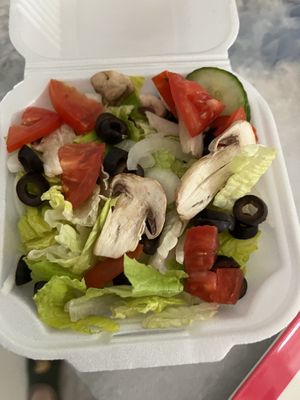 Side salad with vegan ranchh dressing  at Mario's Pizza in Orlando