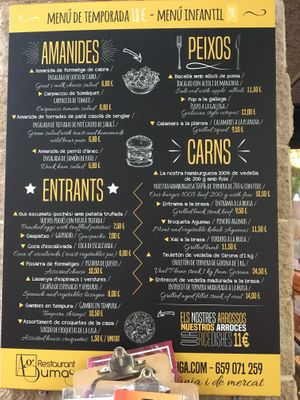 Menu at Agumas in Albanya