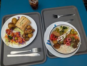 Sausage roll , salad and roast potatoes. Buddha bowl. at The Green Kitchen in Newport