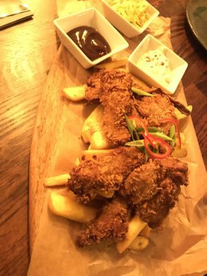 Breaded mushrooms with BBQ and Mayo sauce, vegan and delicious! at Szklarnia Warszawa in Warsaw