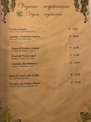 Vegan menue at La Capannina in Capri