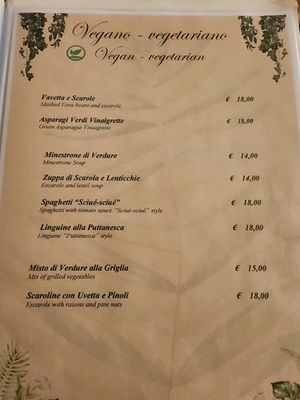 Menu at La Capannina in Capri