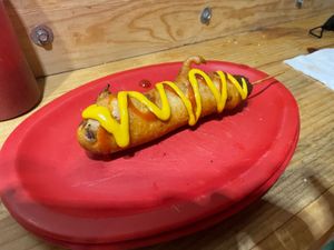 Banderilla/corn dog at El vegano urbano. in Guadalajara