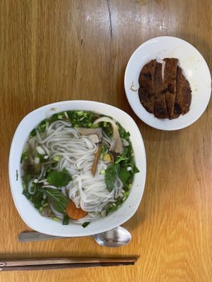 Pho after I eat a bit of it. Vegan beef they did just for me to add in.   at Tue Tin Chay Quan in Ho Chi Minh City