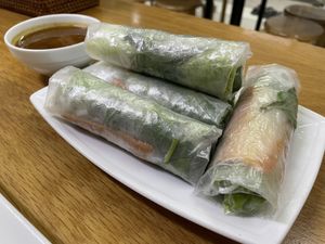 Spring rolls with vegan pork sausage, 40,000 VND  at Tue Tin Chay Quan in Ho Chi Minh City