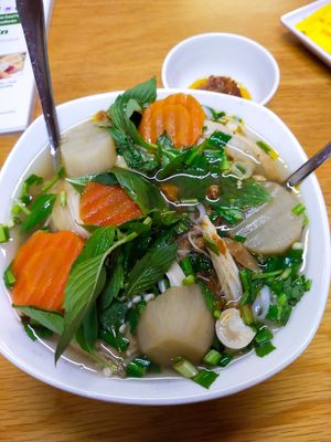 Pho nodels . Good but i didn't like the fake meat at Tue Tin Chay Quan in Ho Chi Minh City
