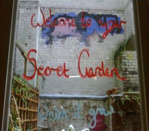 Outdoor seating area in non smoking garden at Nexus Art Cafe in Manchester