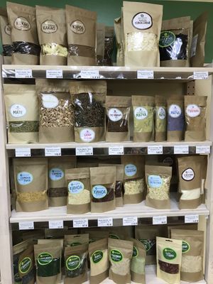 Seeds, wakame seaweed, tea powders, mate, lemongrass  at Eko-Pol'za - Baykal'skaya St in Irkutsk