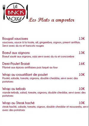 Menu at La Brick Rouge in Dinan