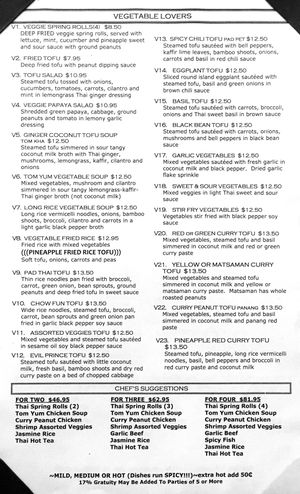 Vegetable lovers menu (100% vegan) 6/13/18 at Thai Chef in Lahaina