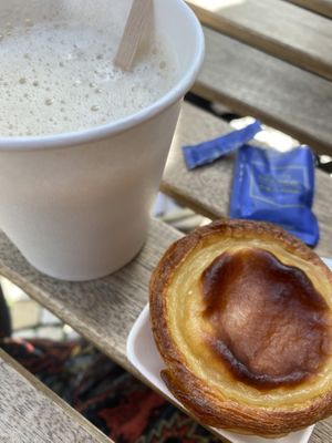 Nata and coffee with soy milk at Vegan Nata - Chiado in Lisbon