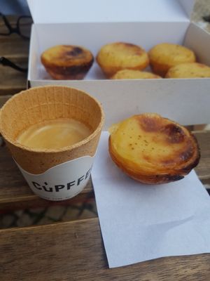 Espresso in an edible cup and vegan custard tart! Perfect at Vegan Nata - Chiado in Lisbon