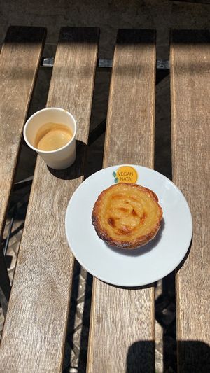 Nata and espresso   at Vegan Nata - Chiado in Lisbon
