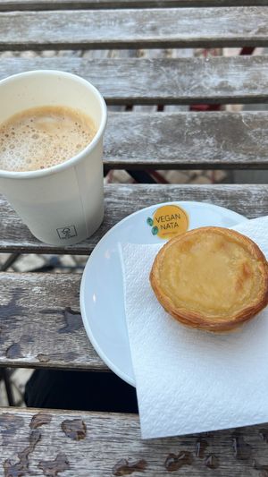 The best vegan pastel nata and coffee with soy milk!!  at Vegan Nata - Chiado in Lisbon