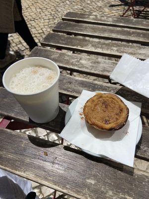 Nata and soy cappuccino   at Vegan Nata - Chiado in Lisbon