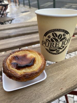 Cappuccino and nata !   at Vegan Nata - Chiado in Lisbon