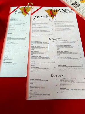 The evening menu at HANNO Groots Café in Delft