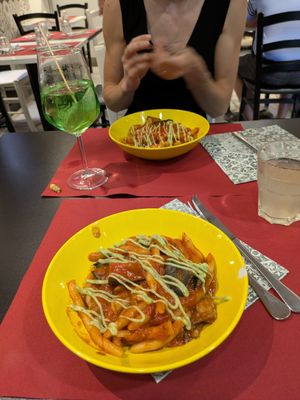 Vegan fried aubergine fresh pasta at Bacarretto in Venice