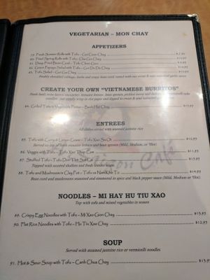 Vegetarian section of menu at Saigon Cafe in Wailuku