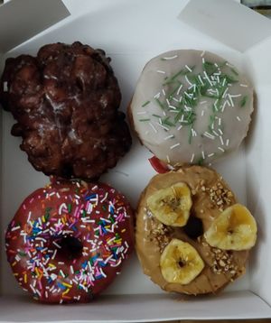 Apple, St. Patrick, strawberry and peanut butter banana at La Beignerie in Montreal