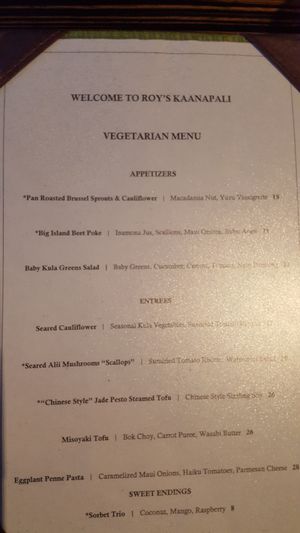 All items can be made vegan at Roy's in Lahaina
