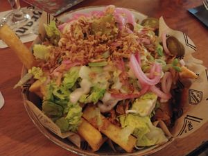 Vegan kapsalon, fries are perfect and generous tasty topping at Wijnhaven in Delft