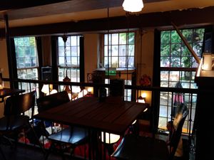 Look from gallery floor at Wijnhaven in Delft