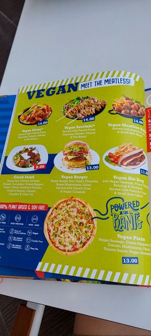 Vegan menu, May 2023 at Alkionis Sports Bar & Grill in Rhodes