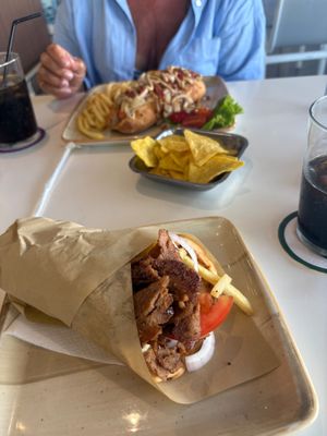 Vegan hotdog and vegan pita gyros  at Alkionis Sports Bar & Grill in Rhodes