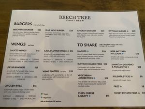 Updated Menu- Jan 2021 at Beech Tree Craft Beer in Queenstown