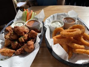 Onion rings and buffalo cauliflower   at Beech Tree Craft Beer in Queenstown