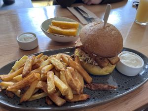 Tofu burger with fries and polenta sticks   at Beech Tree Craft Beer in Queenstown