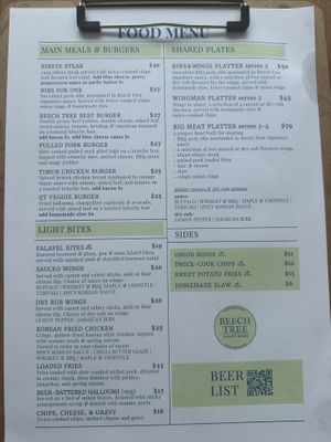 The updated menu, no more vegan wings, no more vegan mac and cheese, so sad🥲  at Beech Tree Craft Beer in Queenstown