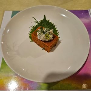 Terrine like salmon with carrots, almonds & micro-algae…Tartare sauce (private dining) at GreenWoods - 綠野林 in Kowloon