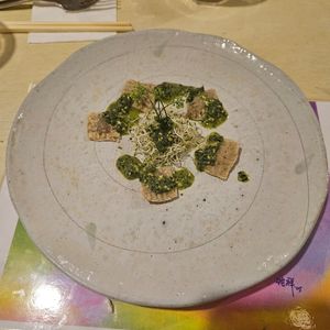 Zucchini ravioli with organic French walnuts, figs & sage stuffing, herb sauce (private dining) at GreenWoods - 綠野林 in Kowloon