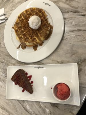 Lotus Biscoff waffle and raspberry and chocolate torte at Heavenly Desserts in Peterborough