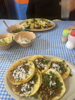 Tacos bistek and tacos al pastor at Veganos La Taqueria in San Cristobal De Las Casas