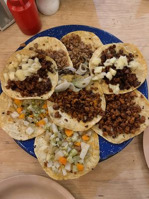 Different vegan taco options   at Veganos La Taqueria in San Cristobal De Las Casas