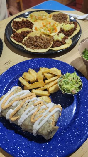 Burrito and Tacos with Soymeat at Veganos La Taqueria in San Cristobal De Las Casas