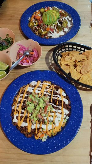 Rice with Beans and Soymeat & Nachos at Veganos La Taqueria in San Cristobal De Las Casas