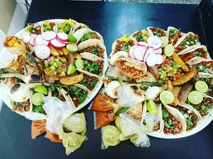 Big trays at Veganos La Taqueria in San Cristobal De Las Casas