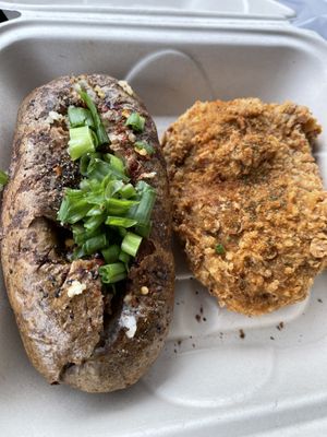 Mother’s Day dinner was delicious! Country Fried Steak, Baked Potato, and roasted brussels sprouts   at Royally Baked in St Peters