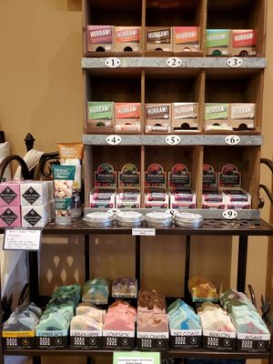 Shampoo cubes, chapstick, soap, tattoo balm, lotion at Ethique Nouveau in Minneapolis