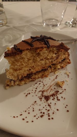 Vegan cake with salted caramel and chocolate at Da Gianni e Franca in Varazze