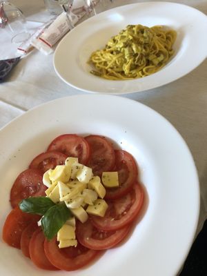 caprese and vegan carbonara  at Da Gianni e Franca in Varazze