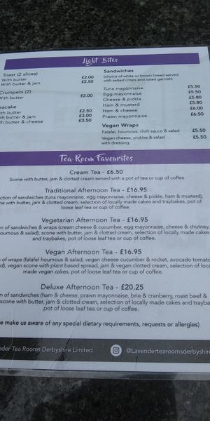 Menu at The Lavender Tea Rooms in Bakewell